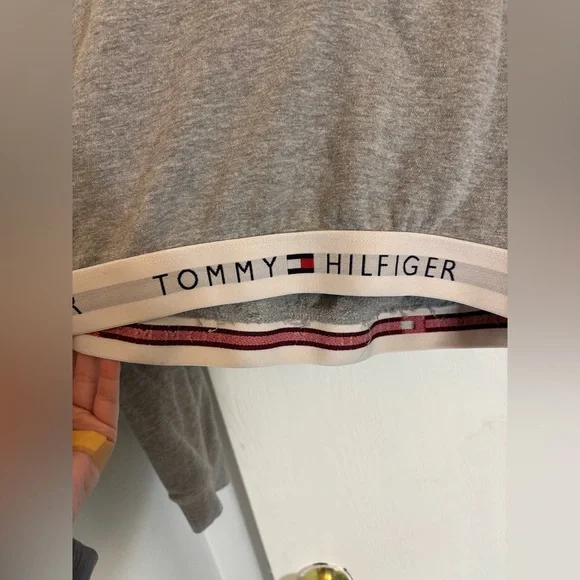 Tommy Hilfiger Gray Cropped Varsity Hoodie W Elastic Waistband Womans Size Small - Picture 3 of 6